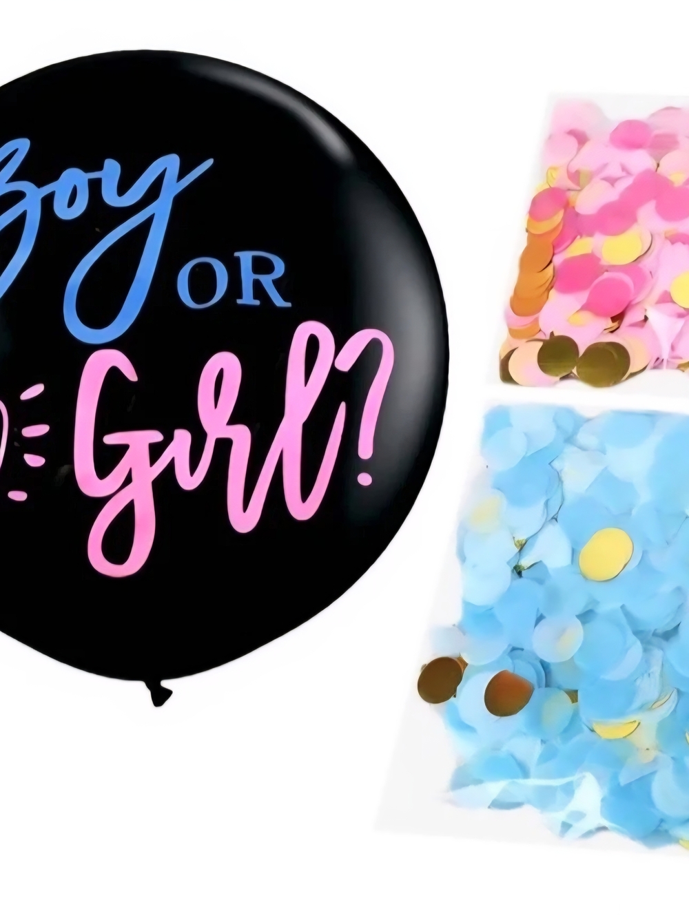 Gender Reveal Confetti Balloon Kit - Black Balloon with Pink & Blue Confetti